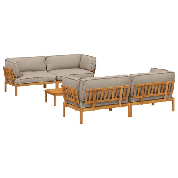 vidaXL Zestaw Sof z poduszką 5 pcs Ciemnoszary Lite Drewno Akacji