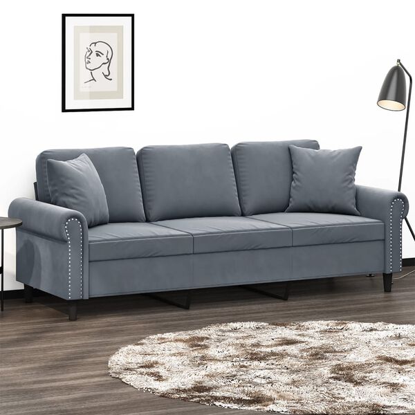 vidaXL 3-osobowa sofa z poduszkami, ciemnoszara, 180 cm, aksamit