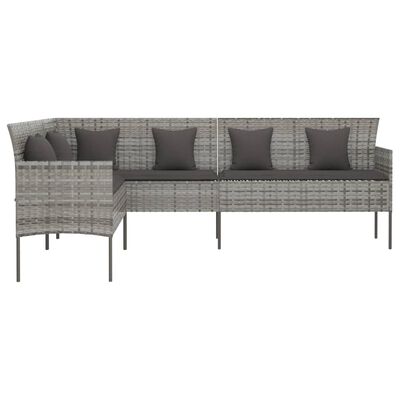 vidaXL Ogrodowa sofa narożna z poduszkami, szary polirattan