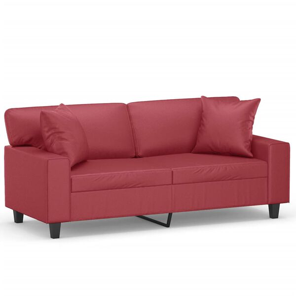 vidaXL 2-os. sofa z poduszkami, winna czerwień, 140 cm, sztuczna skóra