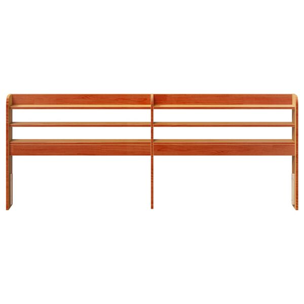 vidaXL Wezgłowie do ł&oacute;żka, z p&oacute;łkami, woskowy brąz, 180 cm, sosnowe