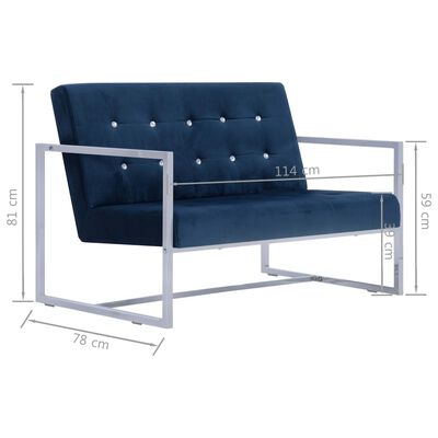 vidaXL 2-osobowa sofa z podłokietnikami, niebieska, chrom i aksamit