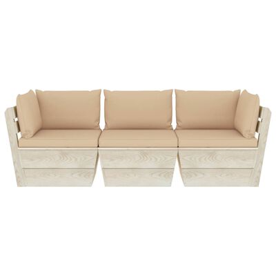 vidaXL Ogrodowa sofa 3-osobowa z palet, z poduszkami, drewno świerkowe