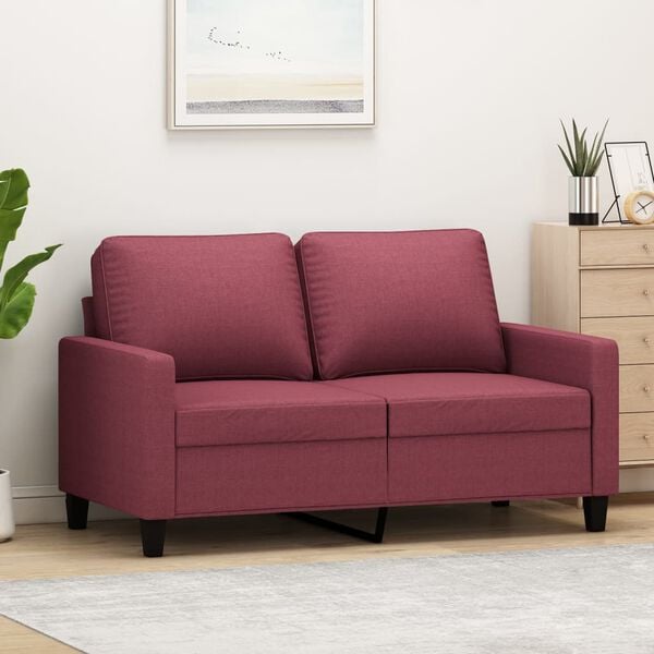 vidaXL Sofa 2-osobowa, winna czerwień, 120 cm, tapicerowana tkaniną