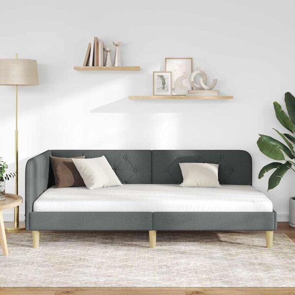 vidaXL Rama łóżka narożnego Ciemnoszary 90 x 190 cm tkanina