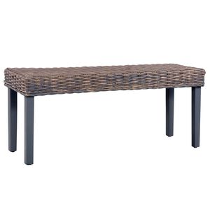 vidaXL Ławka, 110 cm, szara, rattan kubu i lite drewno mahoniowe