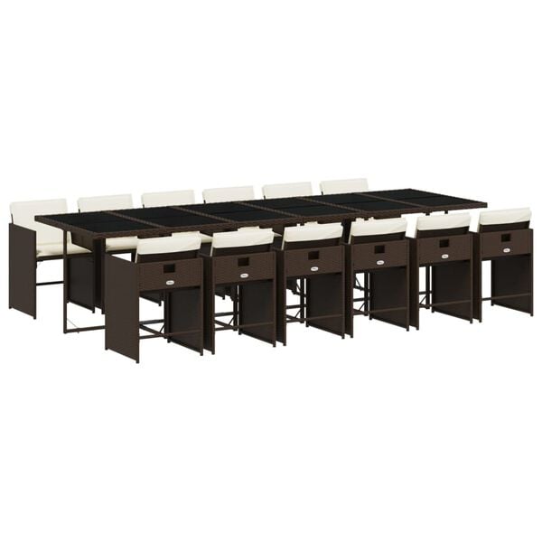 vidaXL 13-cz. zestaw mebli do ogrodu, poduszki, brązowy, rattan PE