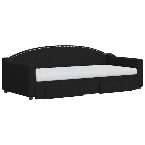 vidaXL Sofa rozsuwana z szufladami, czarna, 90x200 cm, tkanina