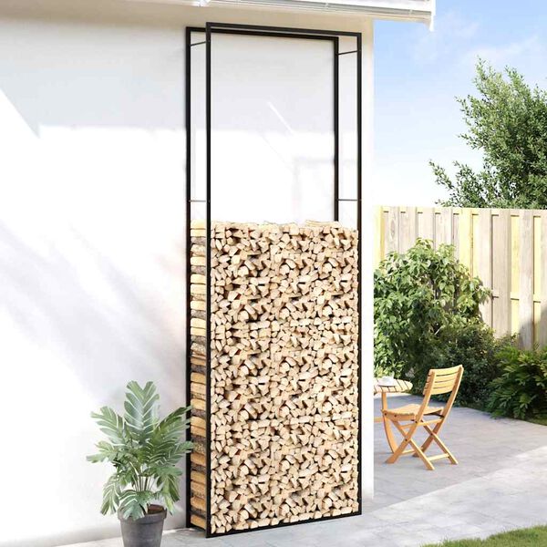 vidaXL Stojak na drewno, matowy czarny, 110x28x312 cm, stalowy