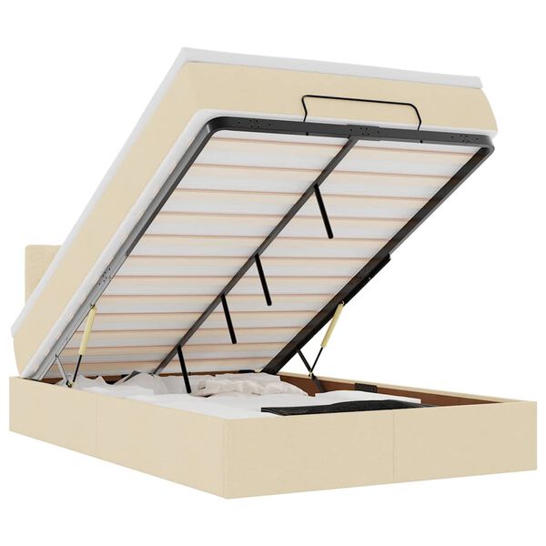 vidaXL Rama ł&oacute;żka otomana z materacem, kremowa, 120x190 cm, tkanina