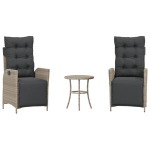vidaXL 3-cz. zestaw mebli bistro z poduszkami, jasnoszary, polirattan