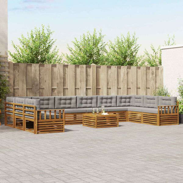 vidaXL Zestawy sof 11 pcs Naturalny i Jasny Szary Lite Drewno Akacji