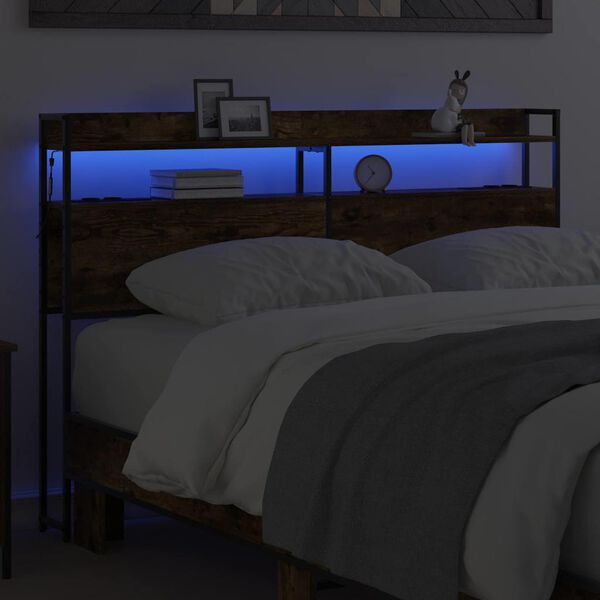 vidaXL Zagł&oacute;wek do przechowywania Wędzony dąb 140,5 x 15 x 98 cm