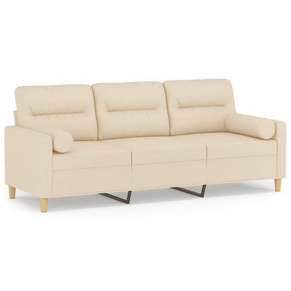 vidaXL 3-osobowa sofa z poduszkami, kremowa, 180 cm, tkanina