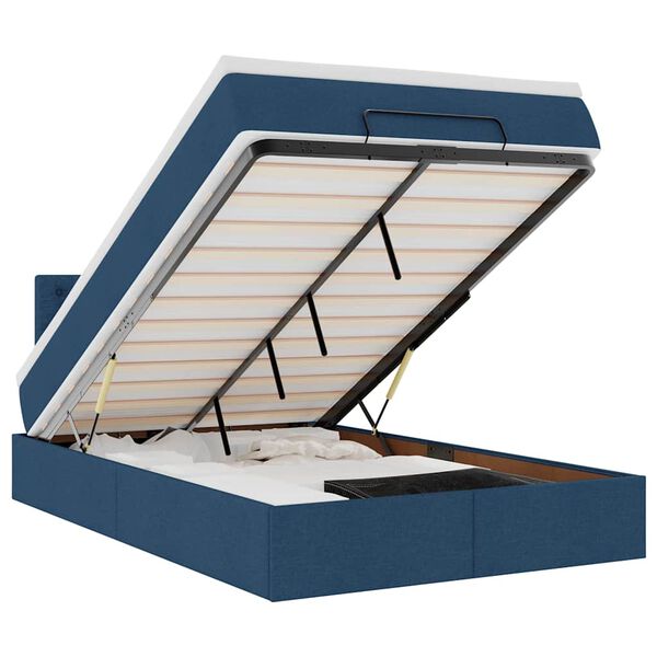 vidaXL Ł&oacute;żko otomana z materacem i LED, niebieski, 120x190cm, tkanina
