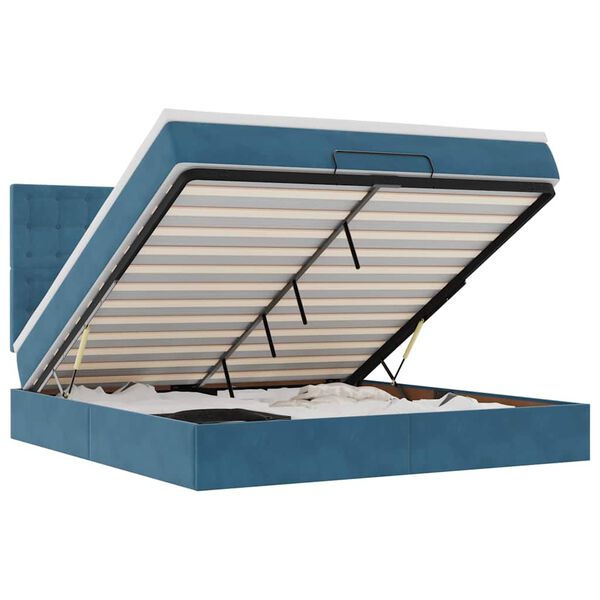 vidaXL Rama ł&oacute;żka otomana z materacami, niebieska, 160x200 cm, aksamit
