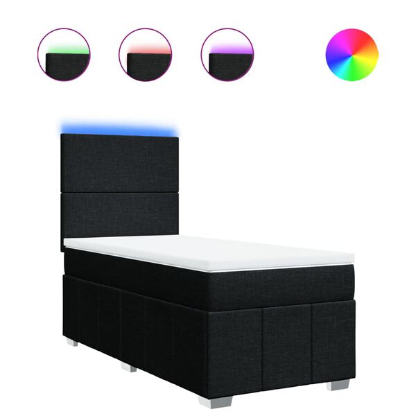 vidaXL Ł&oacute;żko kontynentalne z materacem, czarne, tkanina, 90x200 cm