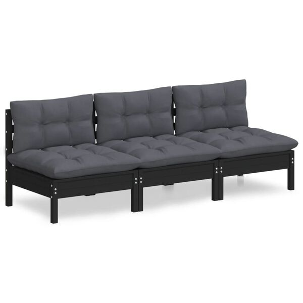 vidaXL 3-osobowa sofa ogrodowa z antracytowymi poduszkami, sosnowa