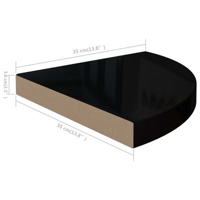 vidaXL Narożne półki ścienne 4 szt., połysk, czarne, 35x35x3,8 cm, MDF