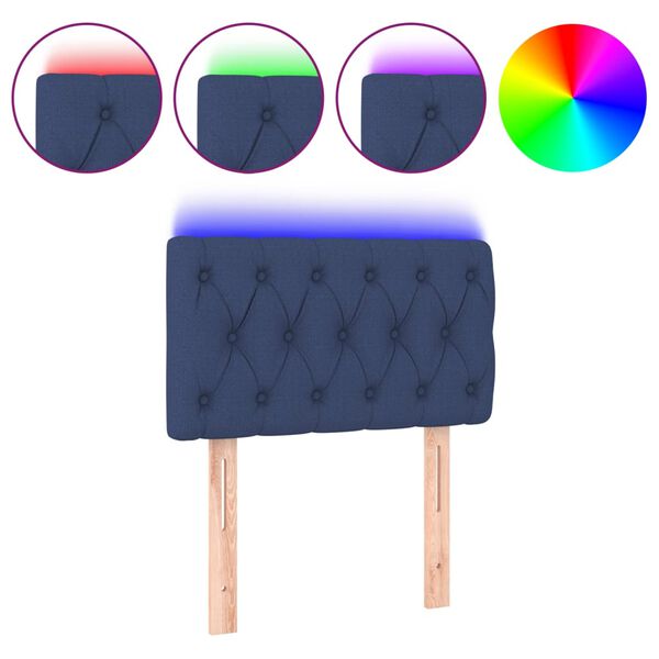 vidaXL Zagł&oacute;wek do ł&oacute;żka z LED, niebieski, 80x7x78/88 cm, tkanina