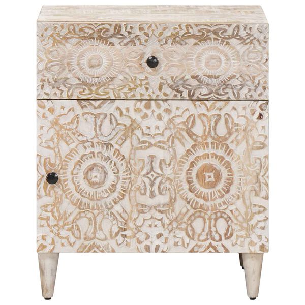 vidaXL Szafka ł&oacute;żkowa z szufladą Biały 50 x 33 x 60 cm Drewno z mango