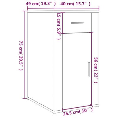 vidaXL Szafka pod biurko, biała, 40x49x75 cm, materiał drewnopochodny