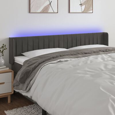 vidaXL Zagłówek do łóżka z LED, ciemnoszary, 203x16x78/88 cm, aksamit