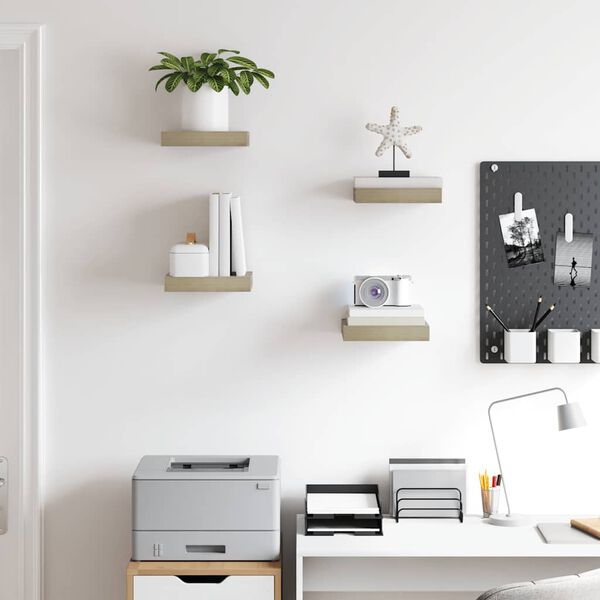 vidaXL P&oacute;łki ścienne, 4 szt., kolor dębowy, 23 x 23,5 x 3,8 cm, MDF