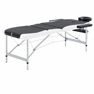 vidaXL Składany st&oacute;ł do masażu, 3-strefowy, aluminiowy, czarno-biały