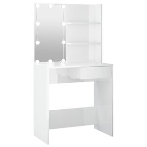 vidaXL Toaletka z oświetleniem LED, biała, połysk, 74,5x40x141 cm