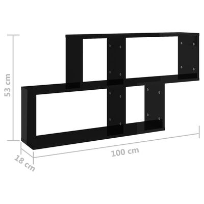 vidaXL Półka ścienna, wysoki połysk, czarna, 100x18x53 cm, płyta