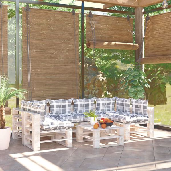 vidaXL 7-cz. zestaw wypoczynkowy z palet, z poduszkami, drewno sosnowe