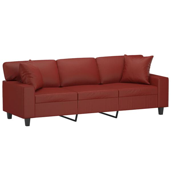 vidaXL 3-osobowa sofa z poduszkami, bordowa, 180 cm, sztuczna sk&oacute;ra