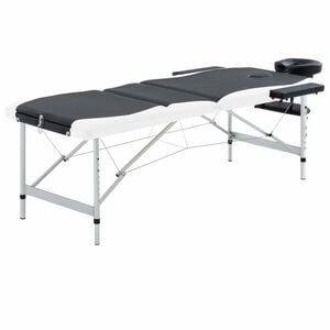 vidaXL Składany st&oacute;ł do masażu, 3-strefowy, aluminiowy, czarno-biały