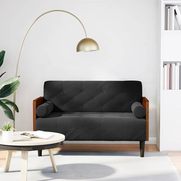 vidaXL Sofa dwuosobowa z poduszkami wałkowymi Czarna 110 cm Aksamit
