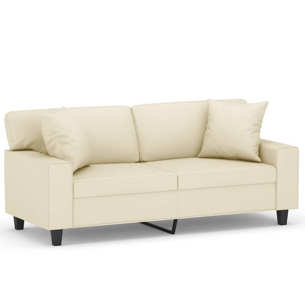 vidaXL 2-osobowa sofa z poduszkami, kremowa, 140 cm, sztuczna sk&oacute;ra