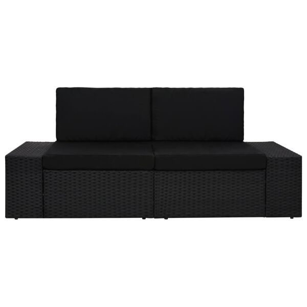 vidaXL Sofa modułowa 2-osobowa, rattan PE, czarna