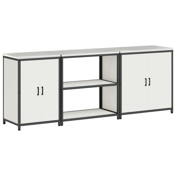 vidaXL Zestaw do przechowywania w kuchni z p&oacute;łką Inny 3 pcs Biały Stal