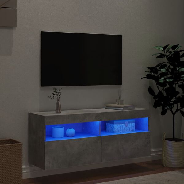 vidaXL Ścienna szafka TV z LED, szarość betonu, 100x30x40 cm
