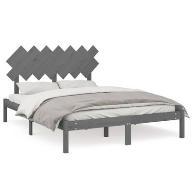 vidaXL Rama łóżka, szara, 140x190 cm, lite drewno