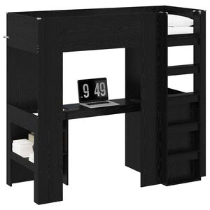 vidaXL Rama ł&oacute;żka piętrowego z biurkiem z p&oacute;łką Czarny Dąb 75 x 190 cm