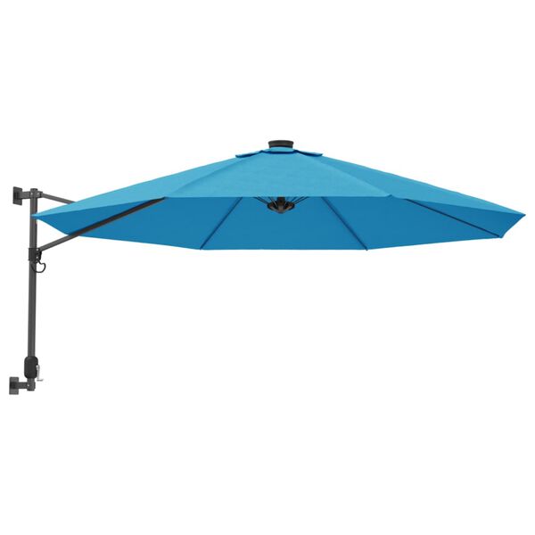 vidaXL Ścienny parasol ogrodowy z LED, niebieski, 290 cm