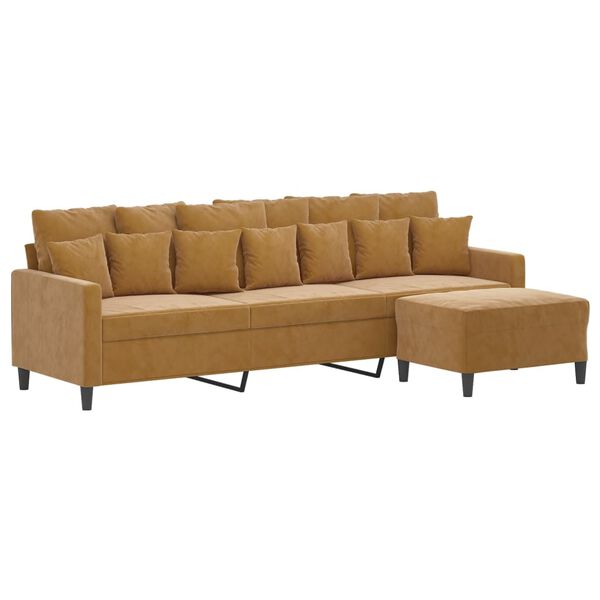 vidaXL 3-osobowa sofa z podnóżkiem, brązowa, 210 cm, aksamit