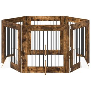 vidaXL Bramka dla ps&oacute;w z podp&oacute;rkami 6 pcs Dąb wędzony 80 x 80 cm