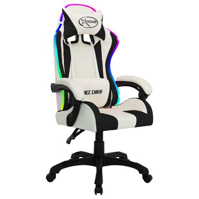 vidaXL Fotel dla gracza z RGB LED, biało-czarny, sztuczna skóra