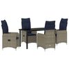 vidaXL Zestaw st&oacute;ł i krzesła z poduszką 5 pcs Szary Rattan PE