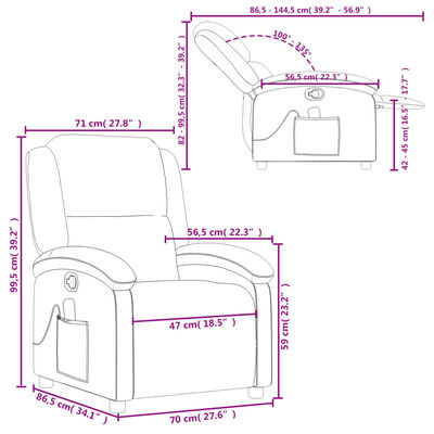 vidaXL Rozkładany fotel masujący, szary, skóra naturalna