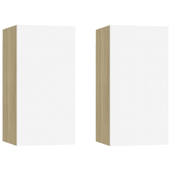 vidaXL Szafki telewizyjne, 2 szt., biel i dąb sonoma, 30,5x30x60 cm
