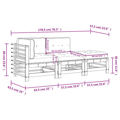 vidaXL 3-cz. zestaw wypoczynkowy do ogrodu, poduszki, miodowy, drewno