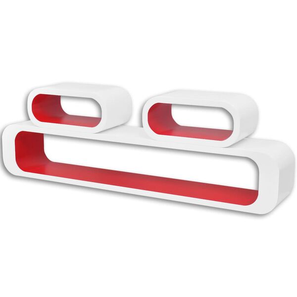 Wiszące p&oacute;łki-kostki na książki/DVD z MDF, 3 szt., biało-czerwone
